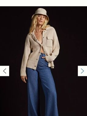 Anthropologie Cream Button-Front Knit Jacket